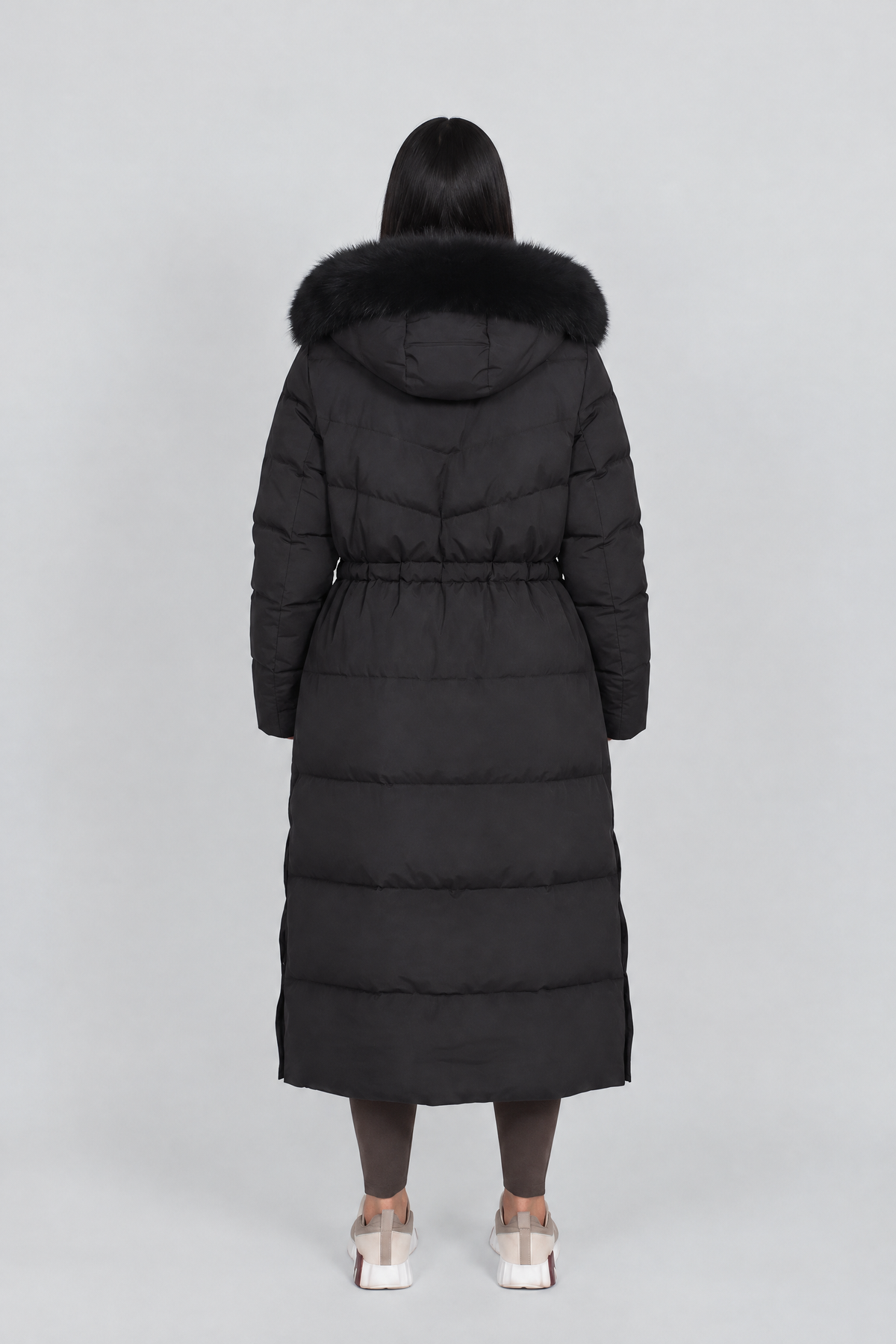 Briar Hooded Puffer Coat in black, back view